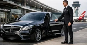 Luxury chauffeur-driven Mercedes at Melbourne Airport.